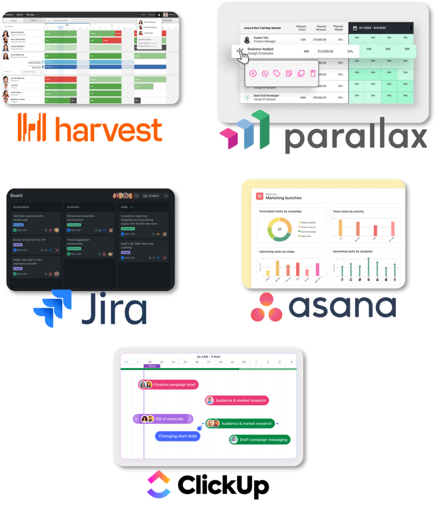 harvest parallax jira asana clickup A pie chart showing the average size of a digital agency in the United States and Canada